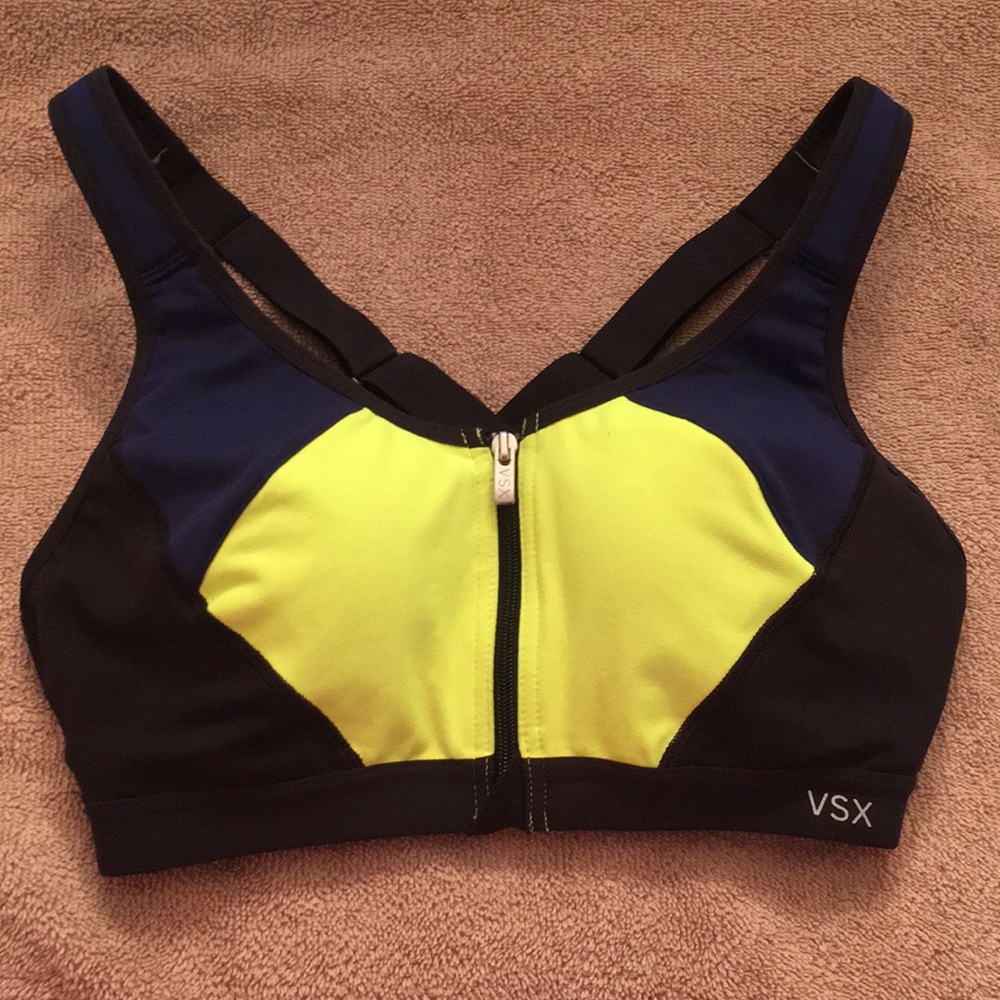 VSX Sport Blue/Yellow Knockout Zip Front Sport Bra - Picture 1 of 7
